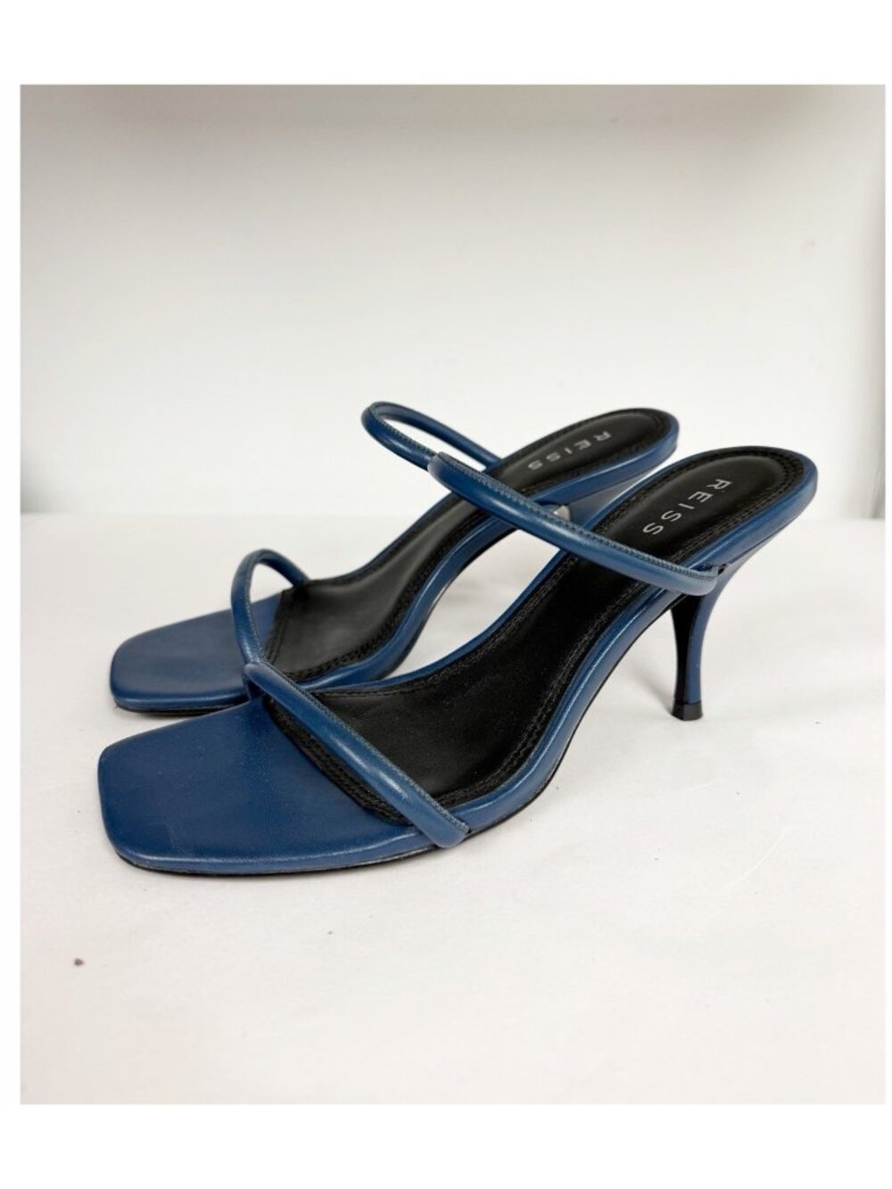 Reiss Women’s Leather Navy Blue Sandal Strap Open Toe Heels Sz 39
